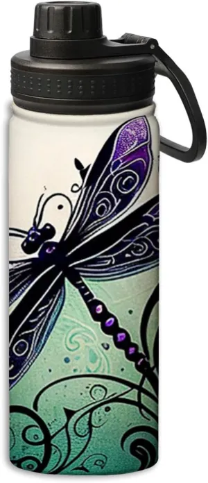Cute Dragonfly In Black And Purple pattern 18 oz Stainless Steel Water Bottle, Vacuum Insulated Double Walled Leak Proof Sports Water Bottle，Thermo Mug Keep Cold and Hot,Black And Purple