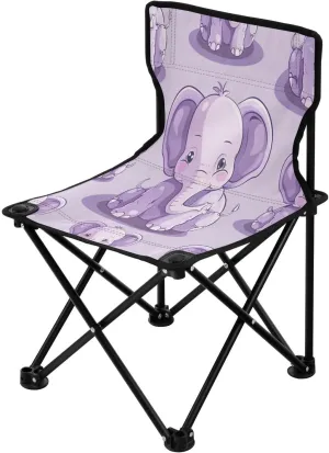 Cute Elephant Portable Outdoor Folding Chair Anti-Slip Padded Oxford Cloth Stool Camping Chair Small for Beach Hiking Fishing Gardening Quad Camp Chair