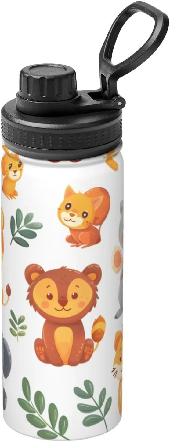 Cute Elephant Squirrel Animal Sports Insulated Water Bottle 18oz Stainless Steel Metal Water Bottles with Handle and Spout Lid Reusable Leakproof Double Wall Water Flask for Men Women Travel Gym