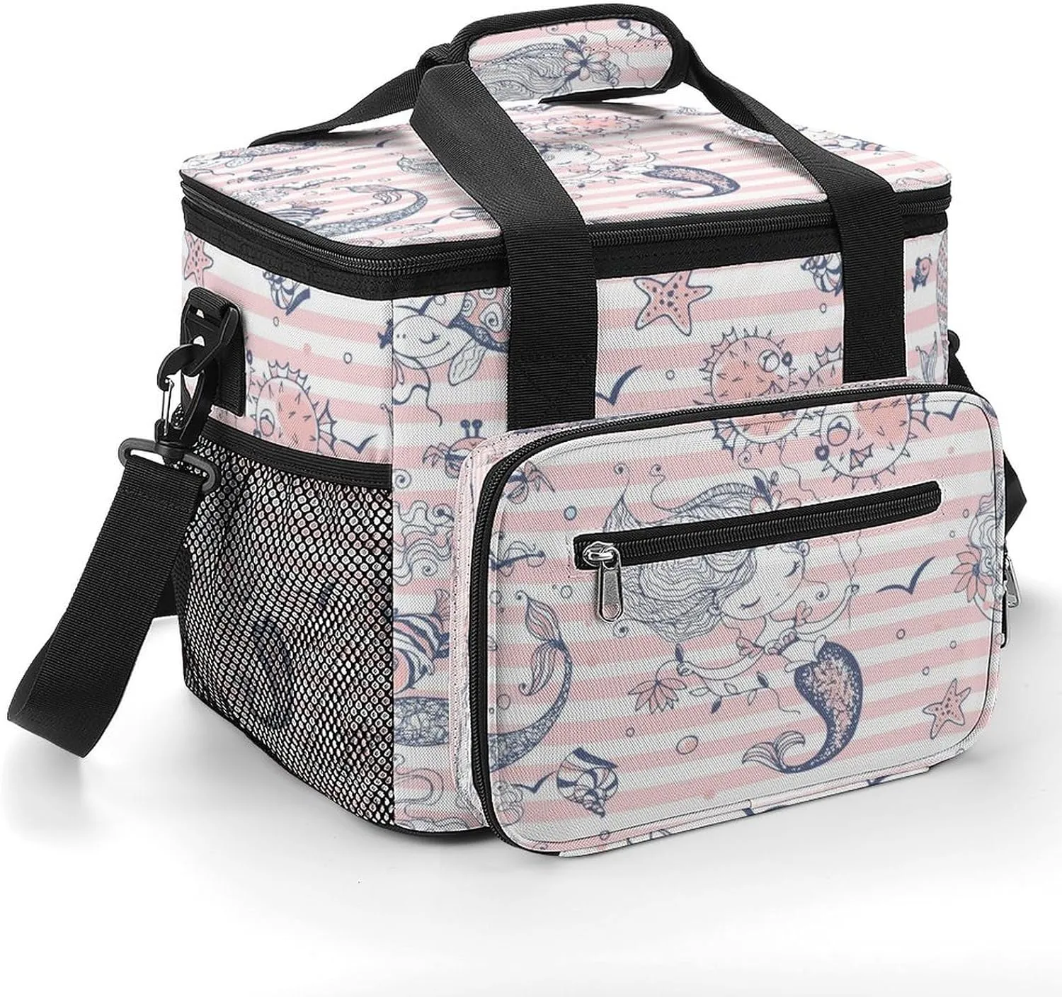 Cute Mermaids 22.5L Insulated Camping Coolers Bag Sea Animals Large Leakproof Ice Chest for Beach Travel Picnic