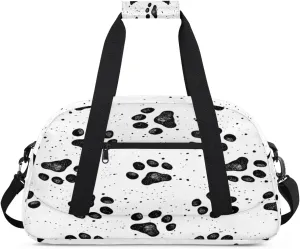 Cute Paw Print Gym Duffel Bag for Men Women Polka Dots Sports Tote Bag with Adjustable Shoulder Strap for Dance Gymnastics Traveling Outdoor Camping Overnight Stay