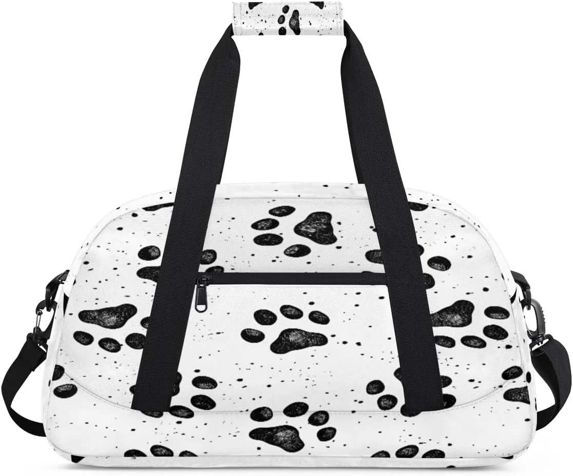 Cute Paw Print Gym Duffel Bag for Men Women Polka Dots Sports Tote Bag with Adjustable Shoulder Strap for Dance Gymnastics Traveling Outdoor Camping Overnight Stay