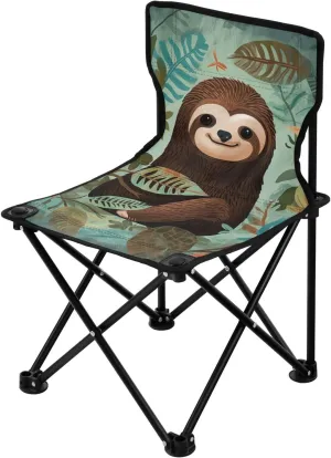 Cute Sloth Portable Outdoor Folding Chair Anti-Slip Padded Oxford Cloth Stool Camping Chair Small for Beach Hiking Fishing Gardening Quad Camp Chair