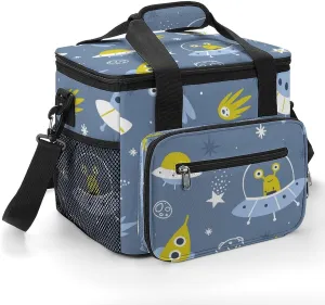 Cute Space Aliens Spaceships 22.5L Insulated Camping Coolers Bag Large Leakproof Ice Chest for Beach Travel Picnic