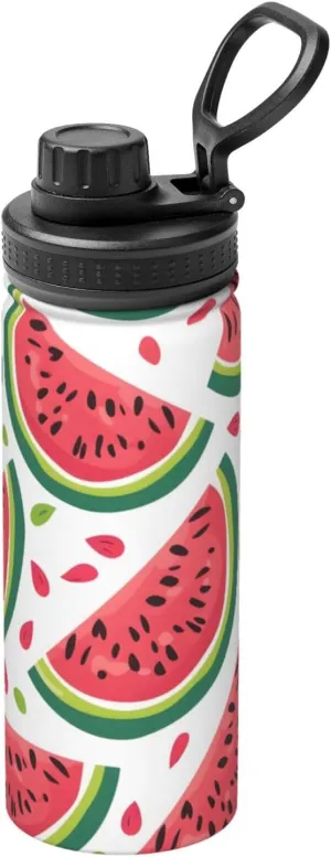 Cute Watermelon Fruit Sports Insulated Water Bottle 18oz Stainless Steel Metal Water Bottles with Handle and Spout Lid Reusable Leakproof Double Wall Water Flask for Men Women Travel Gym