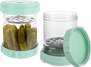 CYEAH 2 Pcs Pickle Jar with Mini Spoons, 34oz Pickle and Olive Hourglass Jar Juice Separator from Wet and Dry, LeakProof Hourglass Pickles Flip Jar Ideal for Pickle, Olive and Jalapenos