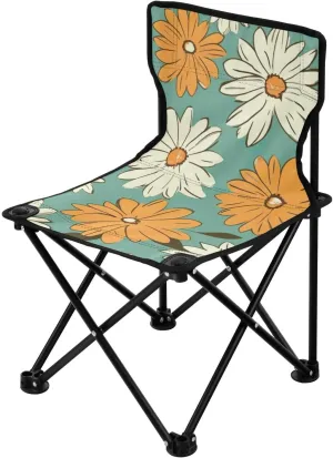 Daisies Orange (3) Portable Outdoor Folding Chair Anti-Slip Padded Oxford Cloth Stool Camping Chair Small for Beach Hiking Fishing Gardening Quad Camp Chair
