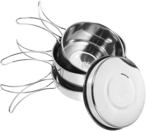 DECHOUS 4-piece Stainless Steel Pot Pan Set Outdoor Camping Cookware Kit Compact and Portable Cooking Utensils for Camping Hiking Picnic