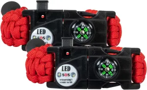 Deco Gear 2-Pack Tactical Emergency Bracelet with SOS LED Light Knife & More - Black & Red