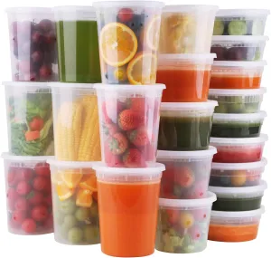 Deli Containers With Lids 48 Sets - Disposable Soup Container 8oz, 16oz, 32oz - Plastic Food Storage, Leakproof, BPA Free, Microwave/Freezer/Dishwasher Safe