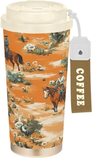 Desert Horseback Riding 16 oz Insulated Tumbler,Stainless Steel Travel Coffee Mug with Lid and Straw Thermal Cup for Home Outdoor