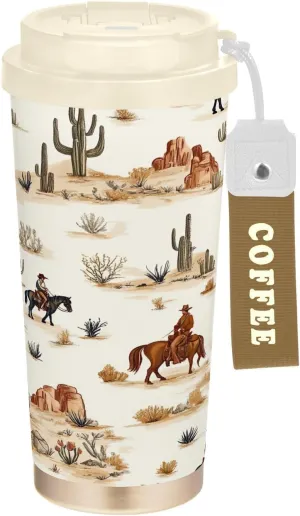 Desert Horseback Riding 16 oz Insulated Tumbler,Stainless Steel Travel Coffee Mug with Lid and Straw Thermal Cup for Home Outdoor