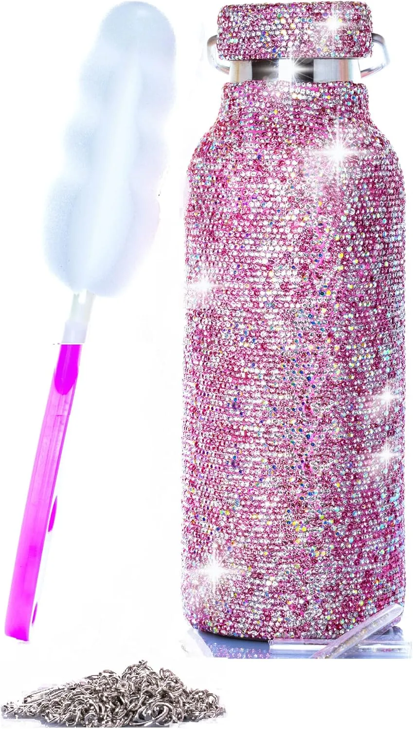 Diamond Water Bottle Bling Cup Glitter Water Bottle Rhinestone Dazzling Stainless Steel Insulated Bottle Sparkling Cup Thermos Bottle with Chain Brush Extra Rhinestone