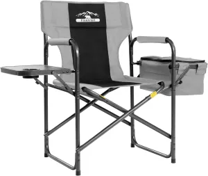 Director Camping Chair with Cooler Bag Camping Directors Chair with Foldable Side Tray Outdoor Folding Lawn Chair, Supports 400lbs, Black & Gray
