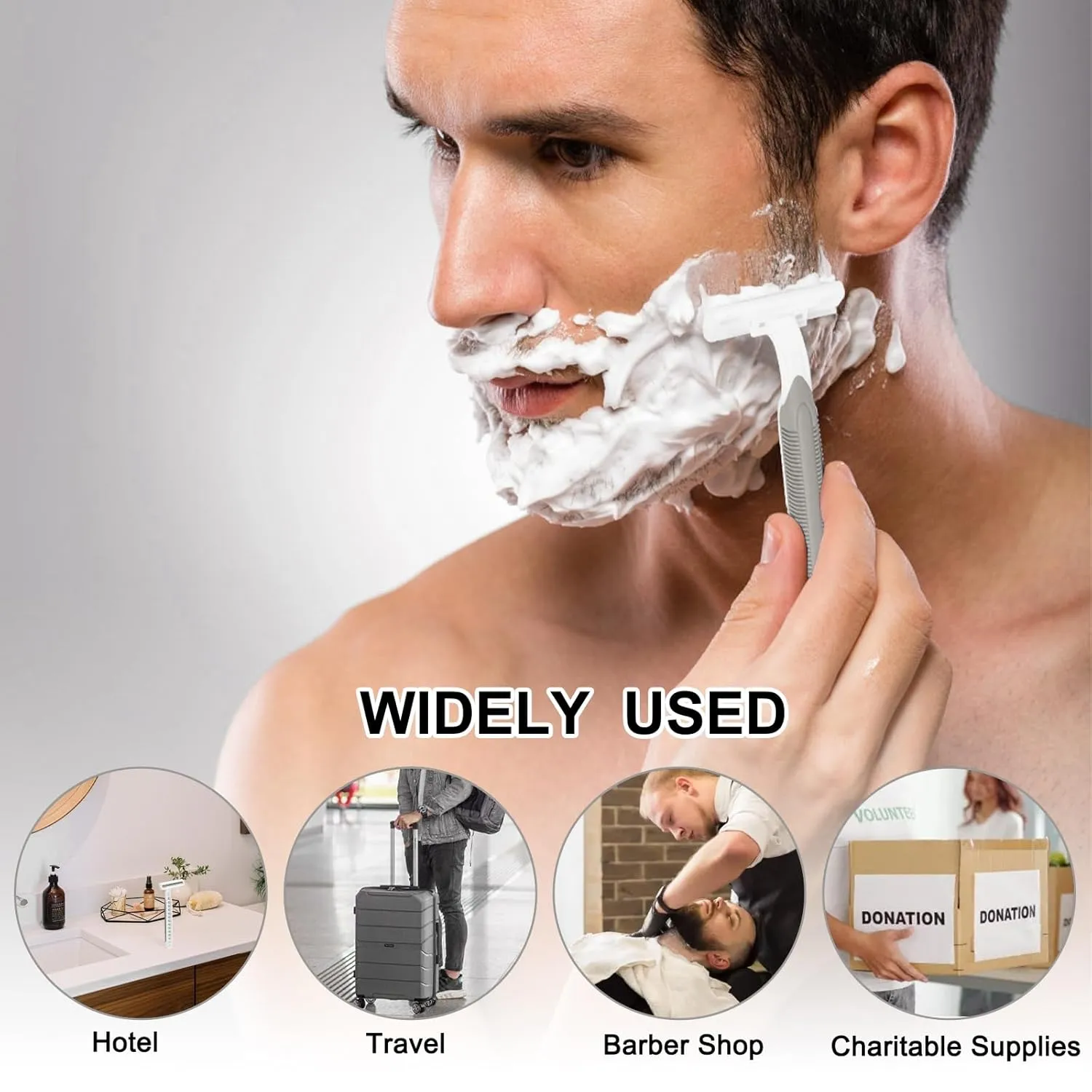 Disposable Razors Bulk Pack of 100,Gray Travel Bulk Razors Single Use Individually Wrapped 3 Blade Men's Disposable Shaving Razors with Clear Cap for Homeless,Hotel,Charity,Air Bnb,Unisex