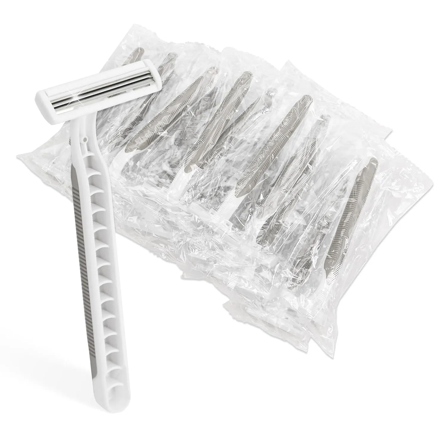 Disposable Razors Bulk Pack of 100,Gray Travel Bulk Razors Single Use Individually Wrapped 3 Blade Men's Disposable Shaving Razors with Clear Cap for Homeless,Hotel,Charity,Air Bnb,Unisex