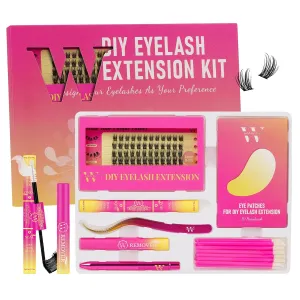 DIY Lash Extension Kit Cluster Lashes Kit with 72 Pcs D Curl Cluster Lashes Wispy Eyelash Bond and Seal Lashes Remover and Eyelash Applicator for Beginner DIY at Home by W(Darling 04 Kit-D-10-16MM)