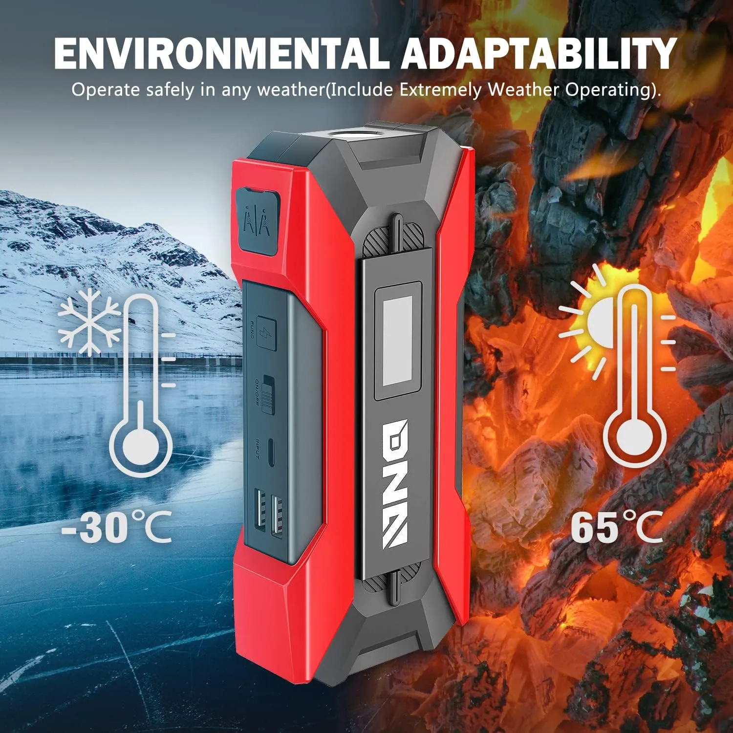 ‎DNA MOTORING TOOLS-00214 12V 1500A 15000 mAh Multi-Function Portable Car Battery Jump Starter for Up to 7.0L Gas & 5.5L Diesel Engine, with Carry Case, Red