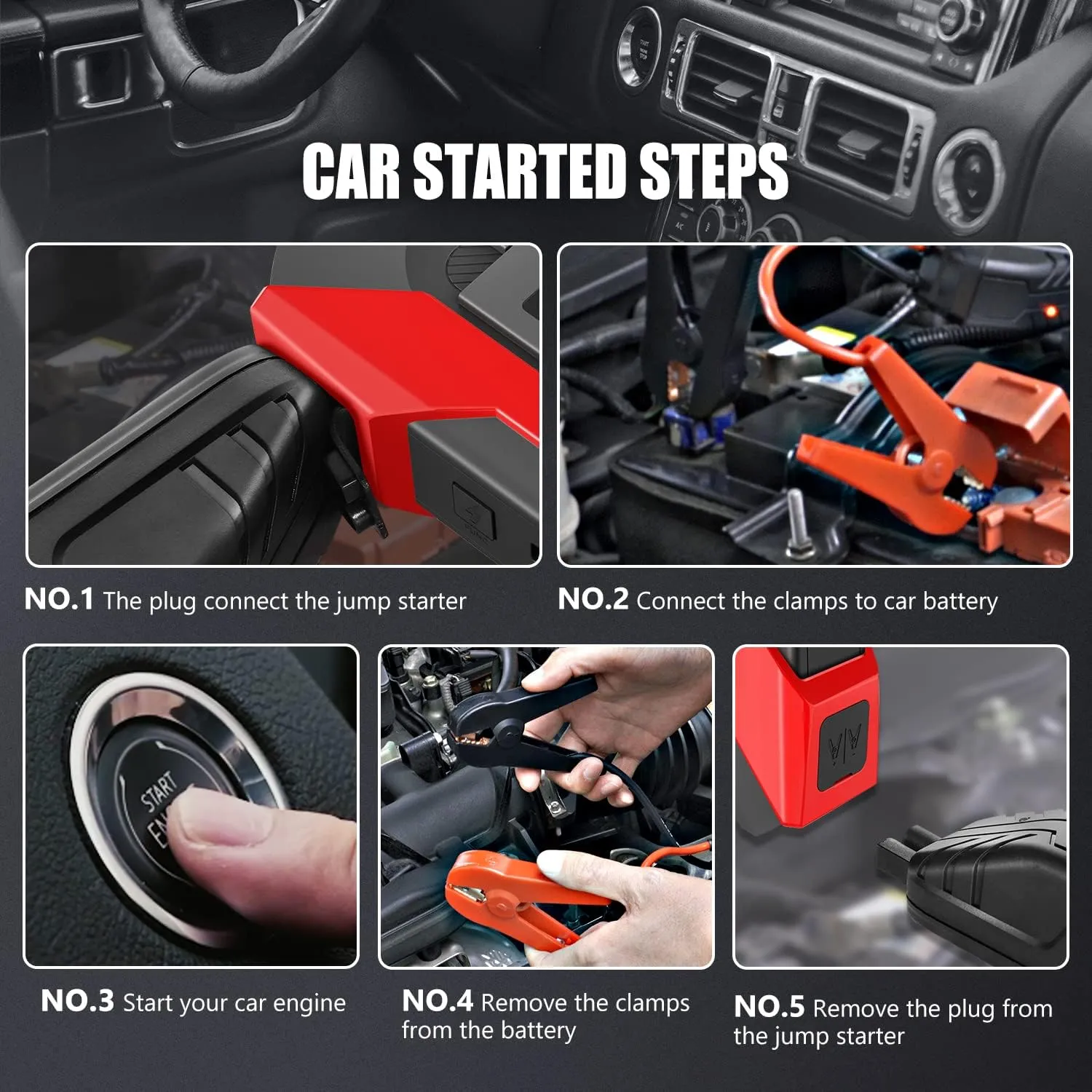 ‎DNA MOTORING TOOLS-00214 12V 1500A 15000 mAh Multi-Function Portable Car Battery Jump Starter for Up to 7.0L Gas & 5.5L Diesel Engine, with Carry Case, Red