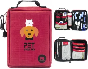 Dog First Aid Kit for Travel & Home Pet Emergency Kit for Dog & Cat 160 Pcs First Aid Supplies with Molle Pouch for Traveling Hiking Camping Hunting (Red)