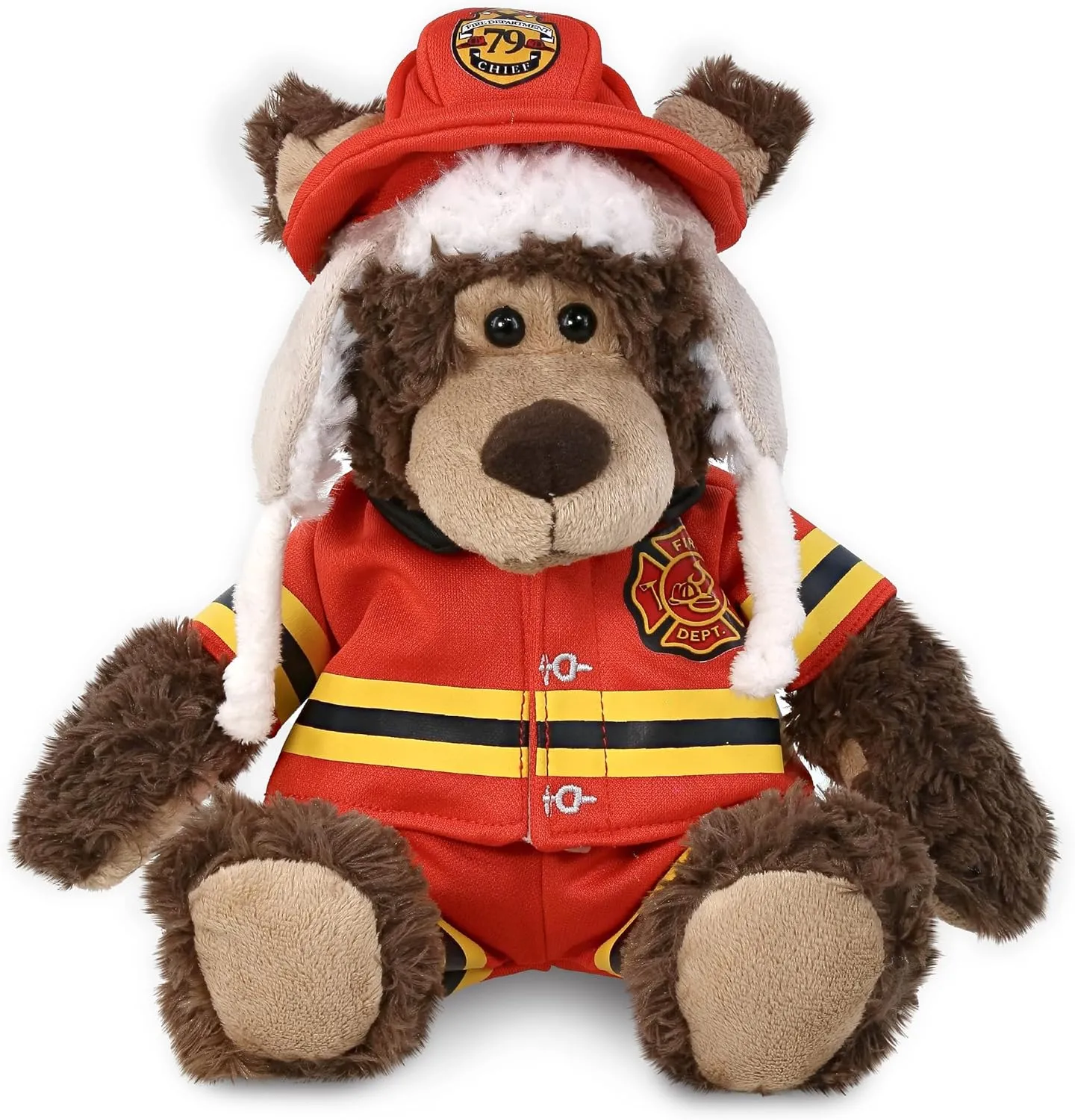 DolliBu Grizzly Bear with Clothes Firefighter Stuffed Animal with Name Personalization - Super Soft Bear with Red Fireman Costume Outfit and Fireman Hat, Fire Fighter Doll Plush Toy for Kids - 10 Inch