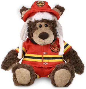 DolliBu Grizzly Bear with Clothes Firefighter Stuffed Animal with Name Personalization - Super Soft Bear with Red Fireman Costume Outfit and Fireman Hat, Fire Fighter Doll Plush Toy for Kids - 10 Inch