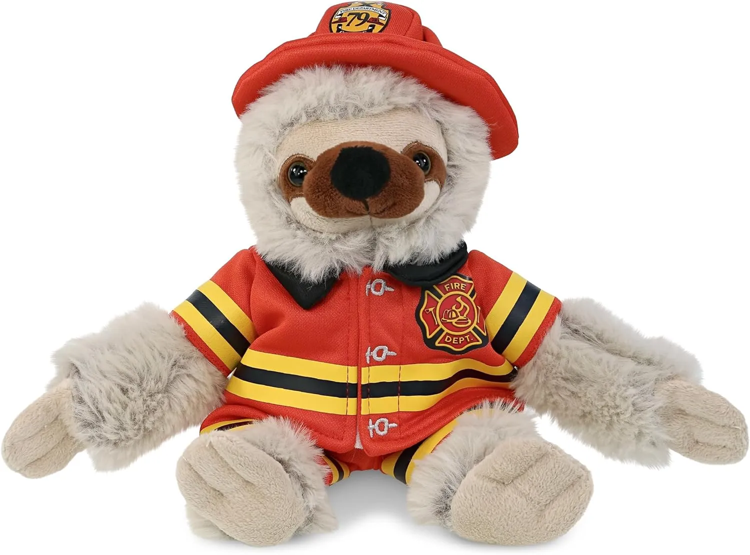 DolliBu Sloth Firefighter Stuffed Animal with Name Personalization - Super Soft Sloth with Red Fireman Costume Outfit and Fireman Hat, Fire Fighter Doll Plush Toy for Kids - 7.5 Inch