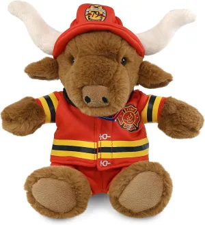 DolliBu Texas Longhorn Firefighter Stuffed Animal with Name Personalization - Super Soft Plush with Red Fireman Costume Outfit and Fireman Hat, Cute Fire Fighter Doll Plush Toy for Kids - 9 Inch