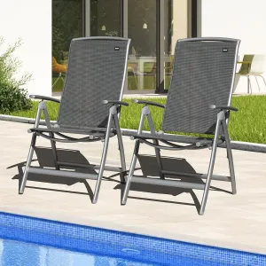 Domi Patio Folding Chairs Set of 2, Aluminium Frame Outdoor Reclining Patio Chairs for Garden Camping Poolside Beach Deck, Adjustable High Back Lawn Chairs with Textilene Fabric Seat, Dark Gray