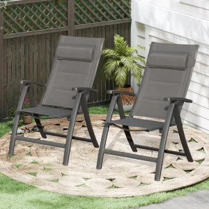 Domi Patio Folding Chairs Set of 2, Outdoor Reclining Camping Chairs Set with Moveable Headrest, Aluminum Frame Outdoor Portable Chairs with Adjustable High Backrest and Padded Textilene Fabric Seat