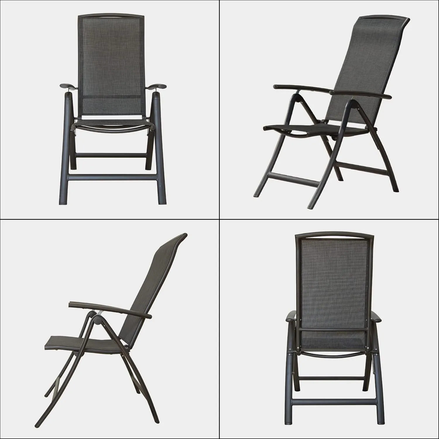 Domi Patio Outdoor Sling Chairs Set of 2, Folding Outdoor Reclining Camping Chairs with Armrest Adjustable High Backrest Portable Chair