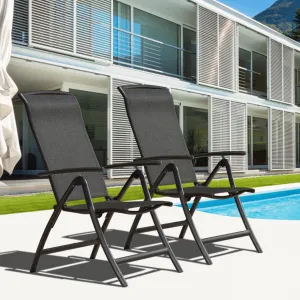 Domi Patio Outdoor Sling Chairs Set of 2, Folding Outdoor Reclining Camping Chairs with Armrest Adjustable High Backrest Portable Chair