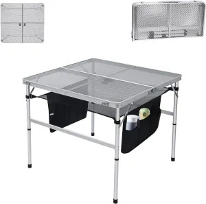 Double Camping Chair, Oversized Camping Loveseat, Padded Folding Loveseat with Wine Glass Holder   Square Table for Grill, Folding Table, Camping Table, Outdoor Table, Card Table (23.6''x23.6'')