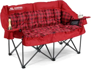 Double Camping Chairs Padded Loveseat Chair for 2 Person - Heavy Duty Oversized Camping Couch for Adults Outdoor Lawn Beach - Portable Folding Sofa with Cup Holders and Carry Bag, Red