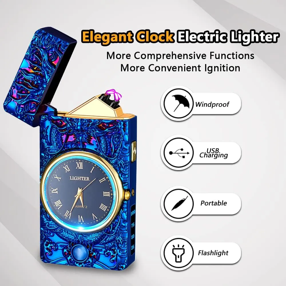 Dragon Lighter, Watch Lighter,Electric Lighter Windproof Plasma Dual Arc Lighter USB Lighter Rechargeable with LED Battery Indication for Candles, Incense Stick, Outdoor Camping (Dragon Blue)