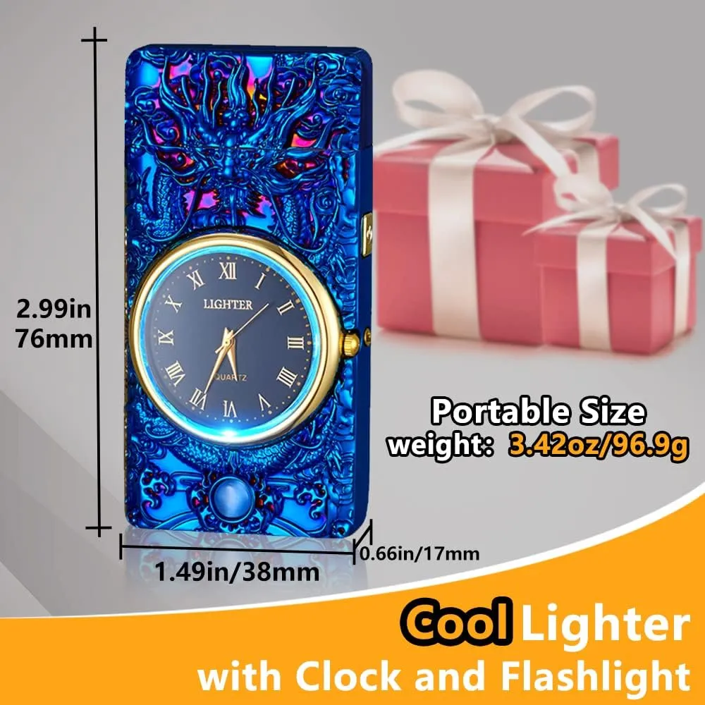 Dragon Lighter, Watch Lighter,Electric Lighter Windproof Plasma Dual Arc Lighter USB Lighter Rechargeable with LED Battery Indication for Candles, Incense Stick, Outdoor Camping (Dragon Blue)