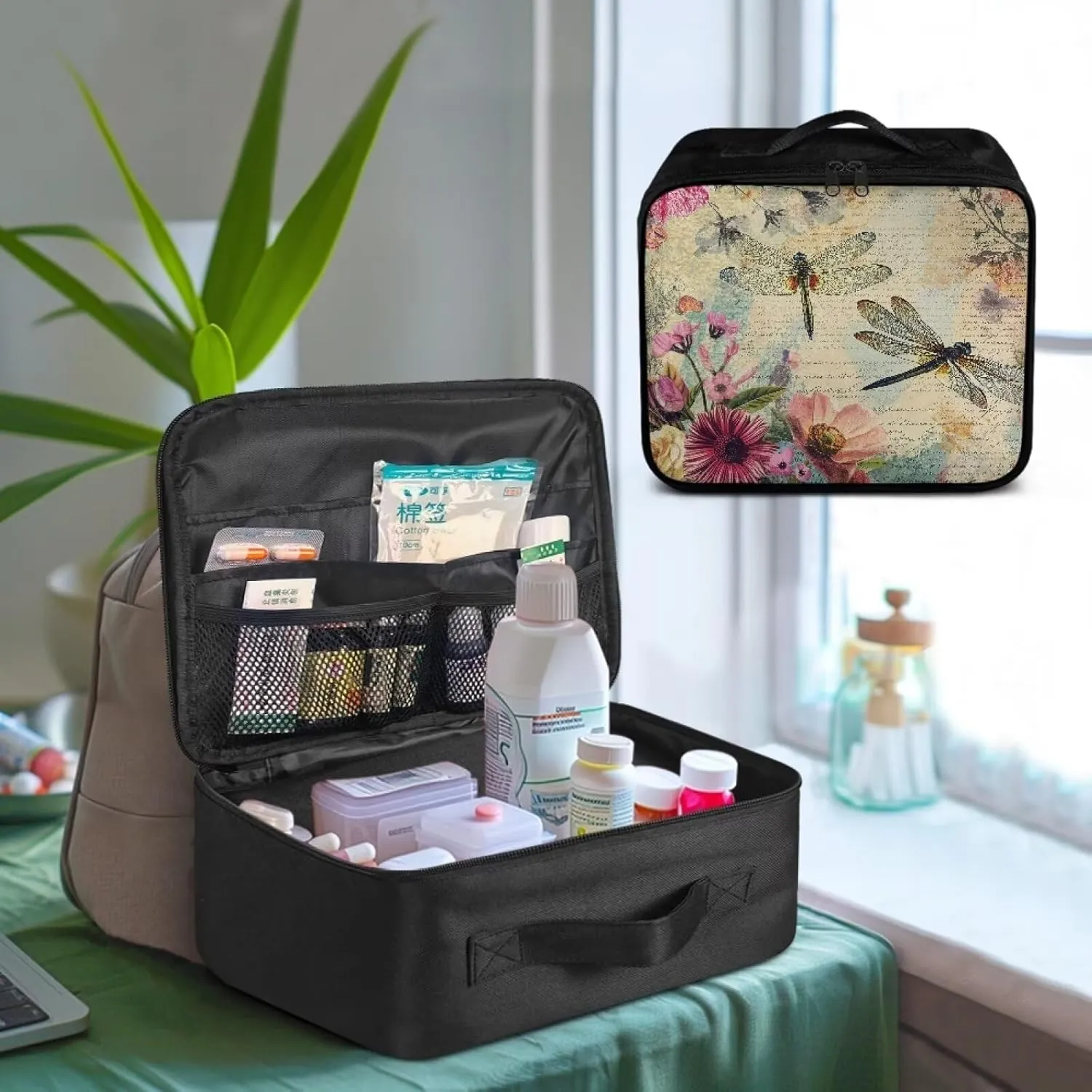 Dragonfly First Aid Bag Empty Travel Medicine Bag Large First Aid Pouches Empty Emergency Trauma Kit Organizer Bag for School, Hiking, Camping, Car, Travel, Dorm