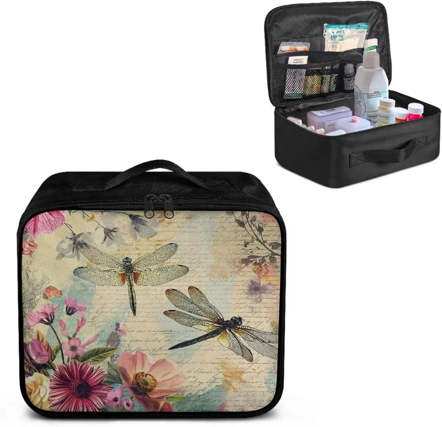Dragonfly First Aid Bag Empty Travel Medicine Bag Large First Aid Pouches Empty Emergency Trauma Kit Organizer Bag for School, Hiking, Camping, Car, Travel, Dorm