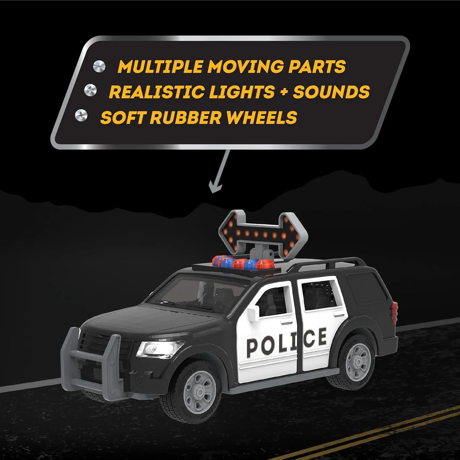Driven by Battat – 4 Emergency Vehicle Toys – 9" Ambulance, 9" Police Car SUV, 7.5" Fire Truck, 8" Helicopter – Lights & Siren – Gift for Toddlers&Kids 3 Years  
