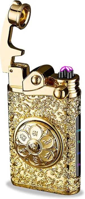Dual Arc Lighter Windproof Flameless Windproof lighters, Electric Lighters Rechargeable with Led Battery Display lighters for Candle,Fireworks,Camping,Hiking (Gold)