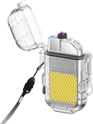 Dual Arc Lighter with LED Flashlight 2 in 1 Plasma Lighter USB Rechargeable Lighter Flameless Waterproof Windproof Mini Electric Lighter for Cigar Cigarette Camping Outdoor Activities (Silver)