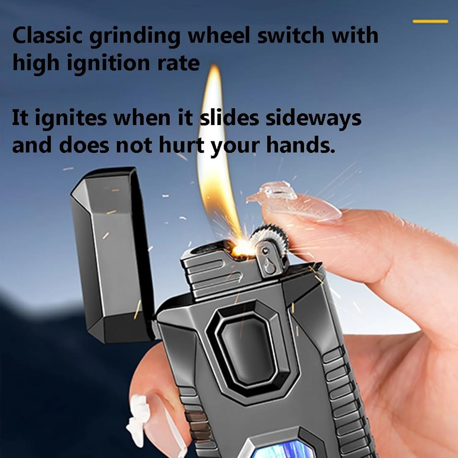 Dual Flame Torch Lighter Visual Fuel Window Adjustable Flame Refillable Butane Windproof Lighter for Outdoor Camping(Dark)