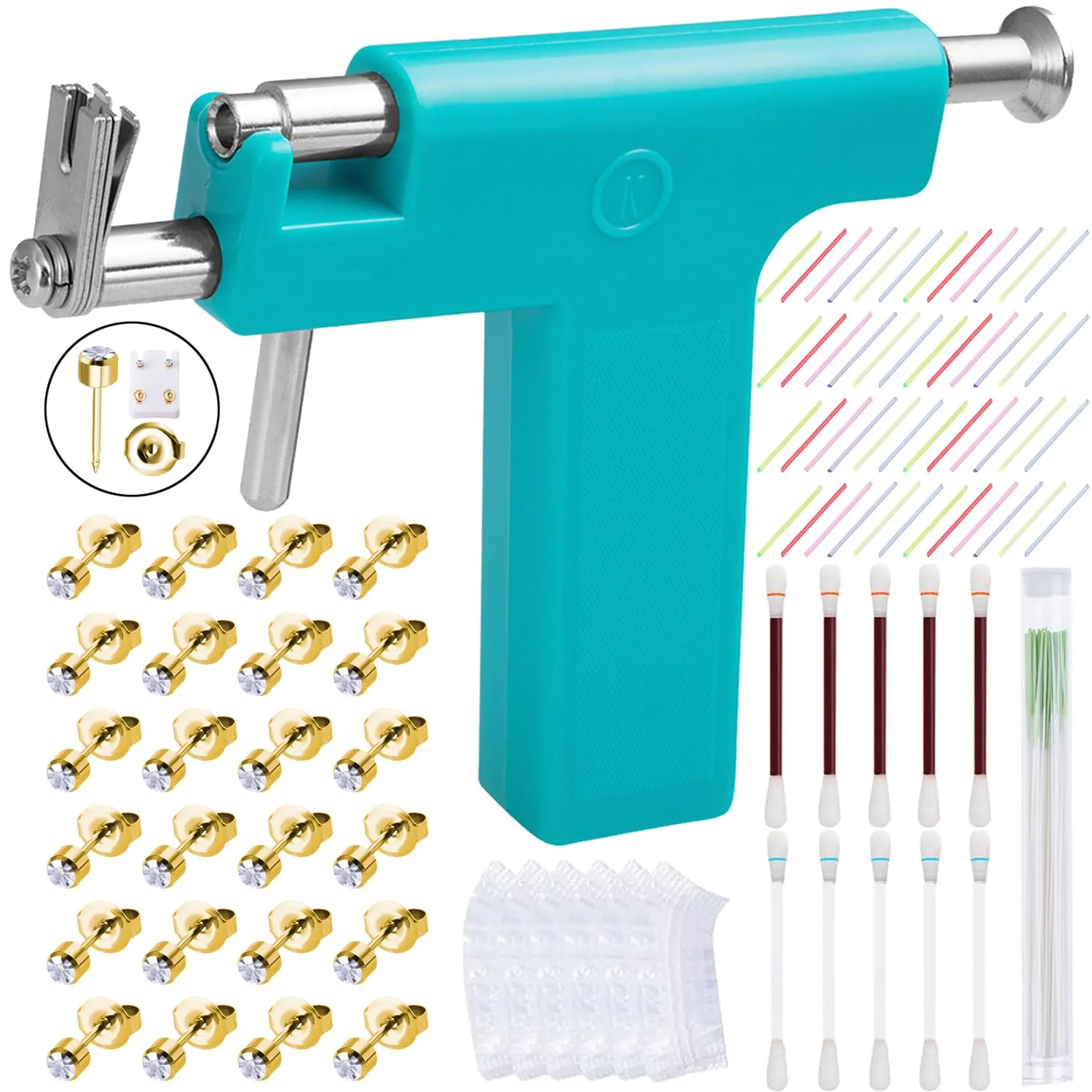 Ear Piercing Gun Kit,Reusable Professional Multi Purpose Ear Piercing Kit Nose Piercing Tools Set with 204 Pcs Gold Stainless Steel Stud Earrings and Earrings Backs for Salon and Home Piercing