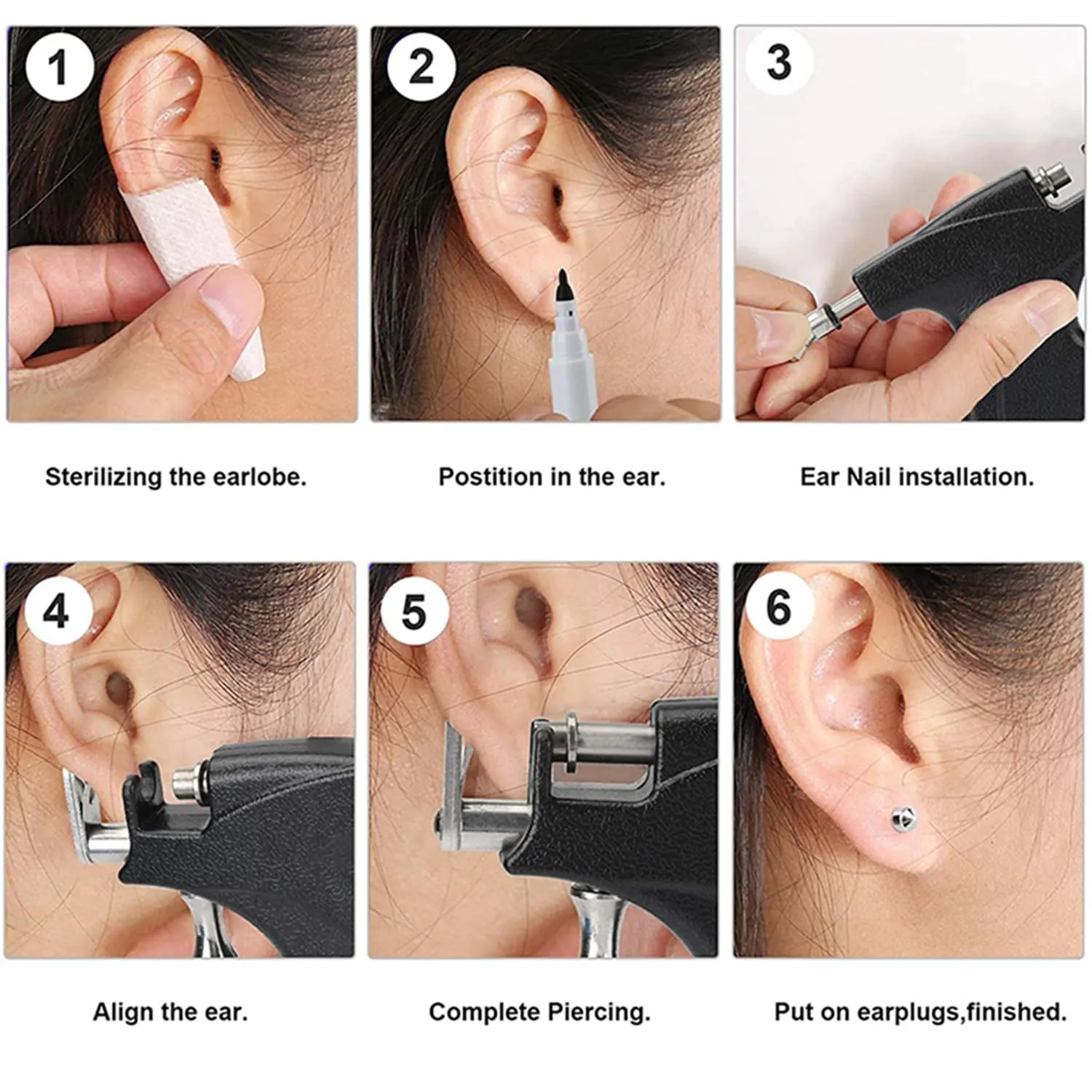 Ear Piercing Gun Kit,Reusable Professional Multi Purpose Ear Piercing Kit Nose Piercing Tools Set with 204 Pcs Gold Stainless Steel Stud Earrings and Earrings Backs for Salon and Home Piercing