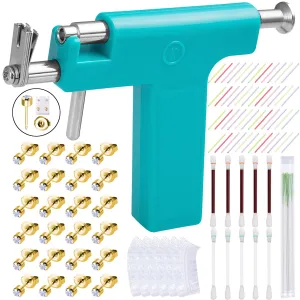 Ear Piercing Gun Kit,Reusable Professional Multi Purpose Ear Piercing Kit Nose Piercing Tools Set with 204 Pcs Gold Stainless Steel Stud Earrings and Earrings Backs for Salon and Home Piercing