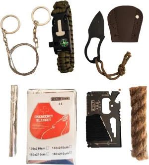 eGreen Emergency Fire Starter 6 Bag Magneisums Weatherproof Matches Multi Purpose Tool Saw Wire Knife Blanket Wax Rope for Camping Hiking   Free Tin Can (Mg   Matches   Saw   Knife), Portable