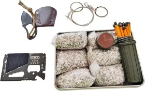EGREEN Emergency Fire Starter 6 Bag Magneisums Weatherproof Matches Multi Purpose Tool Saw Wire Knife Blanket Wax Rope for Camping Hiking   Free Tin Can (Mg   Matches   Saw   Tool   Knife), Portable