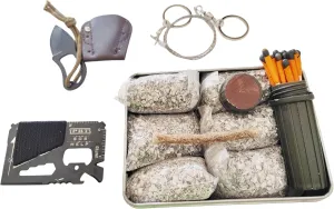 eGreen Emergency Fire Starter 6 Bag Magneisums Weatherproof Matches Multi Purpose Tool Saw Wire Knife Blanket Wax Rope for Camping Hiking   Free Tin Can (Mg   Matches   Saw   Tool   Knife   Rope)