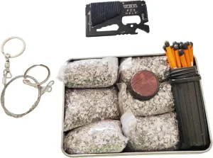 eGreen Emergency Fire Starter 6 Bag Magneisums Weatherproof Matches Multi Purpose Tool Saw Wire Knife Blanket Wax Rope for Camping Hiking   Free Tin Can (Mg   Matches   Saw   Tool)