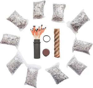 eGREEN Emergency Fire Starter Magnesium 10,15,20 Bags 99% Pure Windproof Stormproof Matches Wax Rope for Camping Hiking Bushcraft Bug Out Bag Outdoor Survival